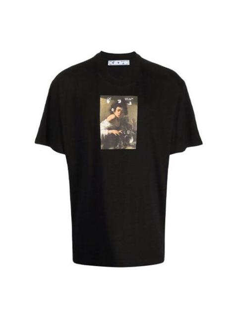 Off-White Off-White FW21 패턴 알파벳 인쇄 둥근 목 짧은 소매 느슨한 적합 검정 OMAA038F21JER005108