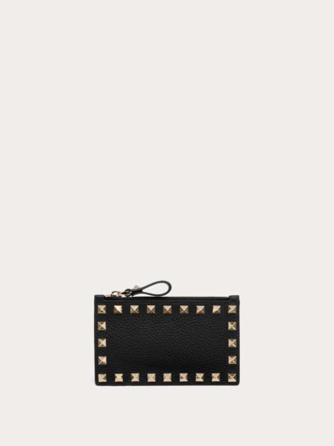 Valentino ROCKSTUD GRAINY CALFSKIN CARDHOLDER WITH ZIPPER