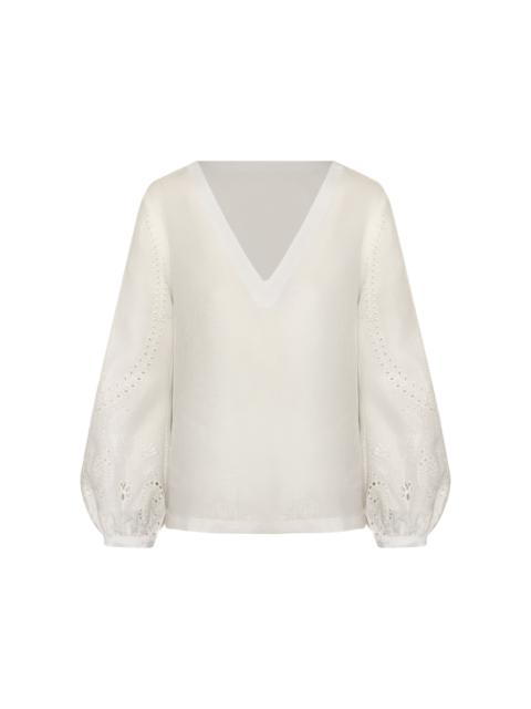ANDRES OTALORA Una Vista Eyelet Linen Top off-white