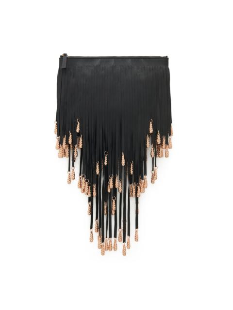 Neith Fringed Leather and Brass Pouch black