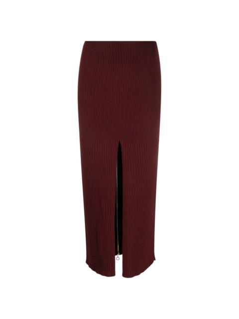 merino-blend ribbed knit midi skirt