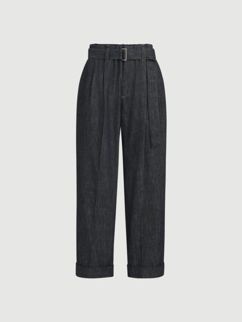 Brunello Cucinelli Cotton denim-effect twill loose sartorial trousers with monili