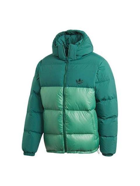 adidas originals Down Regen Puff Stay Warm Splicing Sports hooded down Jacket Green GE1329