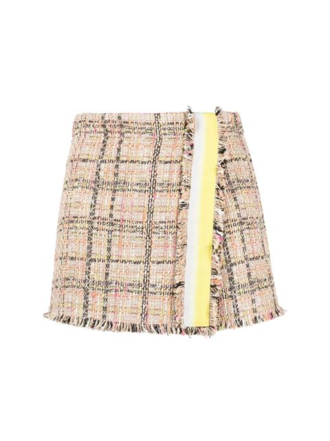 raw-edge tweed mini skirt