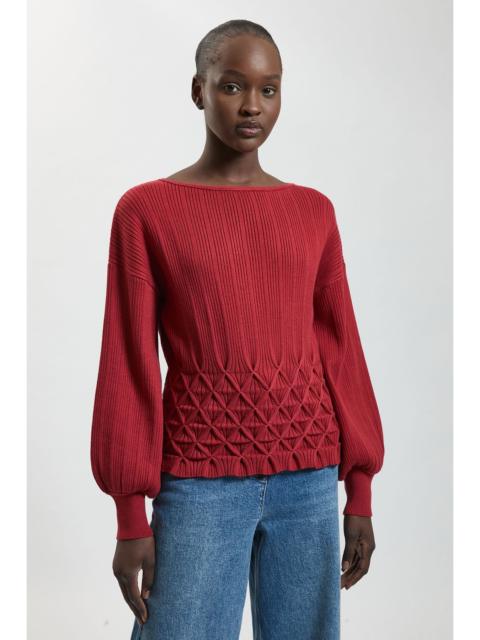 KAREN MILLEN Ribbed Knit Long Sleeve Top With Manipulated Stitch Detail