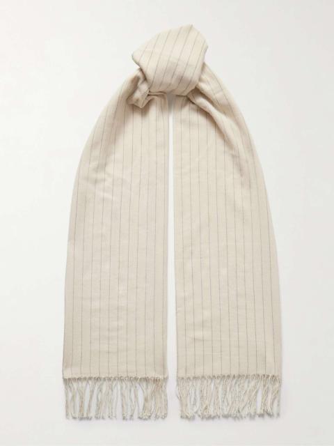 Fringed pinstriped cotton-voile wrap