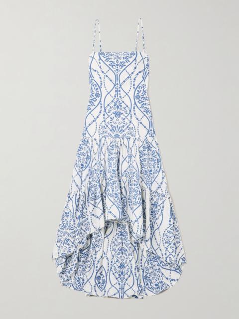 ANDRES OTALORA Joyah Colonial printed tiered asymmetric maxi dress Navy
