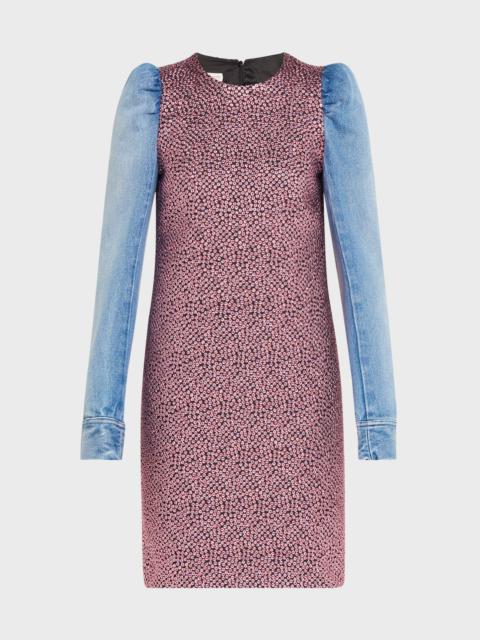 Duffy Mixed-Media Denim Crystal Dress