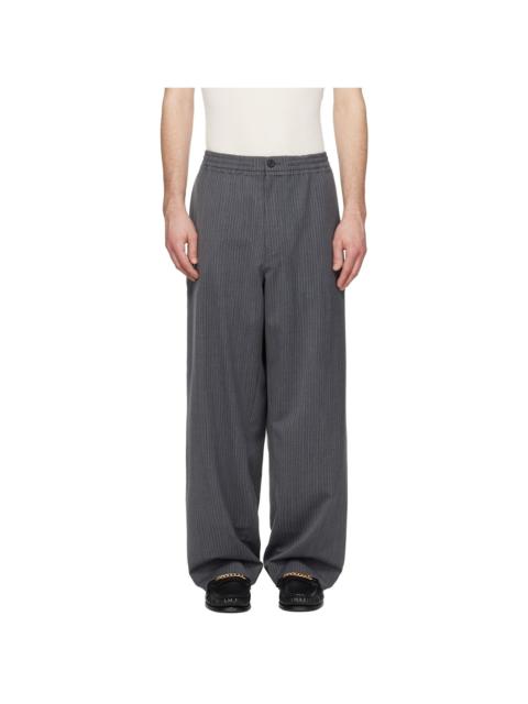 SOLID HOMME Gray Striped Wool Trousers