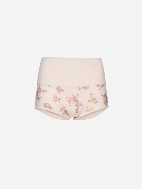 MAGDA BUTRYM High-waisted cotton knit shorts in cream floral print