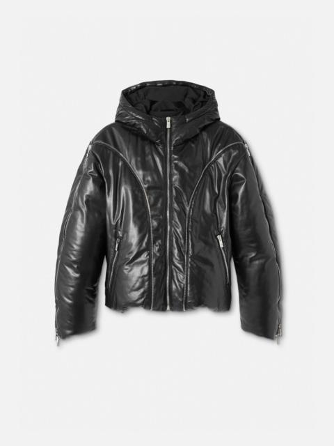 VERSACE Leather Zip Puffer Jacket