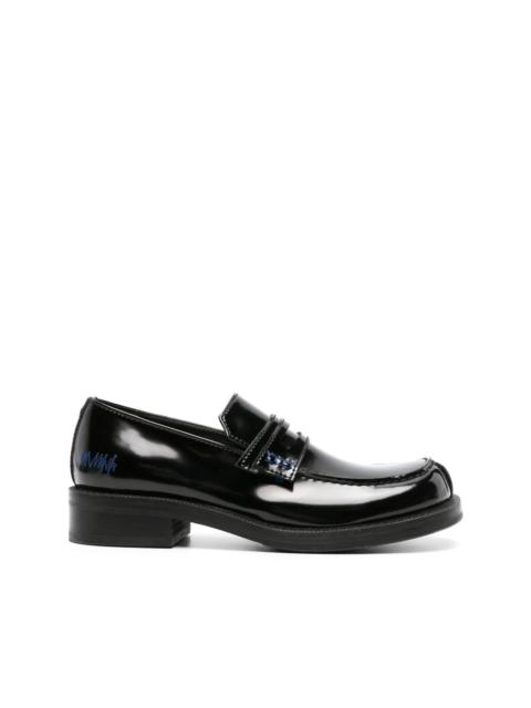 decorative-stitching leather penny loafers