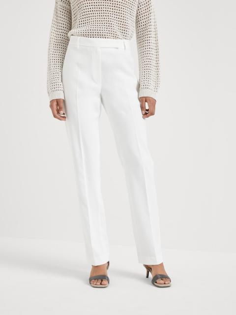 Brunello Cucinelli Crêpe cotton double twill cigarette trousers with monili