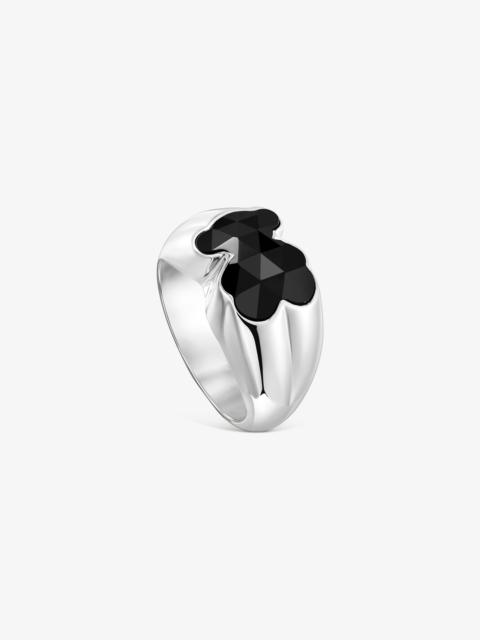 TOUS Medium silver Ring with bear motif in onyx TOUS Icon Color