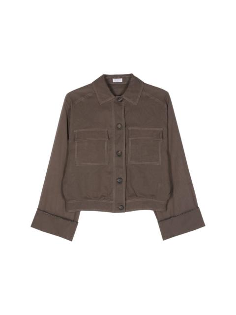 Monili chain-detail semi sheer-sleeve jacket