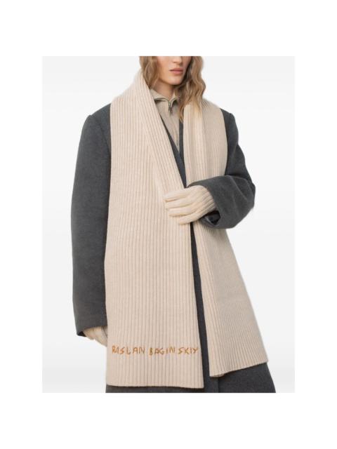 RUSLAN BAGINSKIY logo-emboridered ribbed scarf