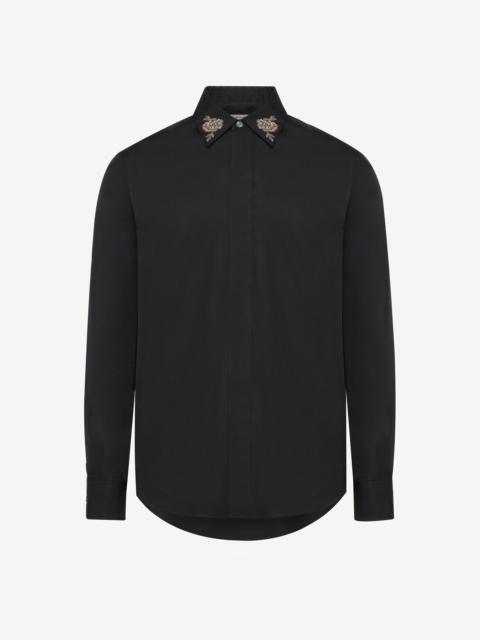 Men's Embroidered Collar Shirt in Black