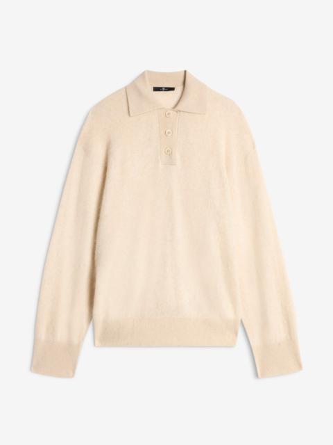 7 For All Mankind Cashmere Blend Fuzzy Polo Sweater in Ice White