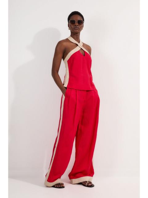 KAREN MILLEN Linen Viscose Colour Block Woven Trouser