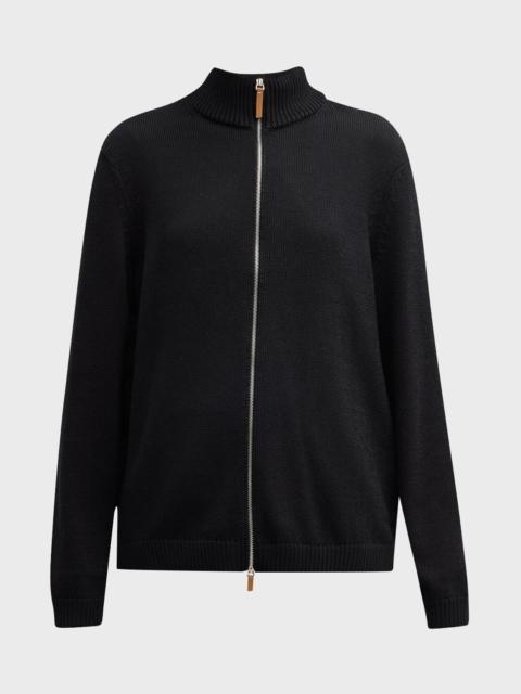Lafayette 148 New York Cotton-Silk Tape Fitted Bomber Sweater