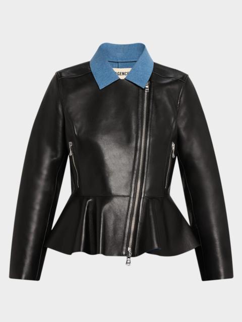 L'AGENCE Lyric Leather Peplum-Hem Biker Jacket