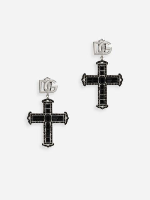 Cross earrings with rhinestone accents