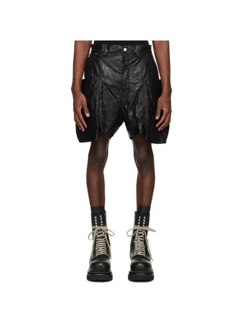 Rick Owens Black Temple Stefan Leather Cargo Shorts