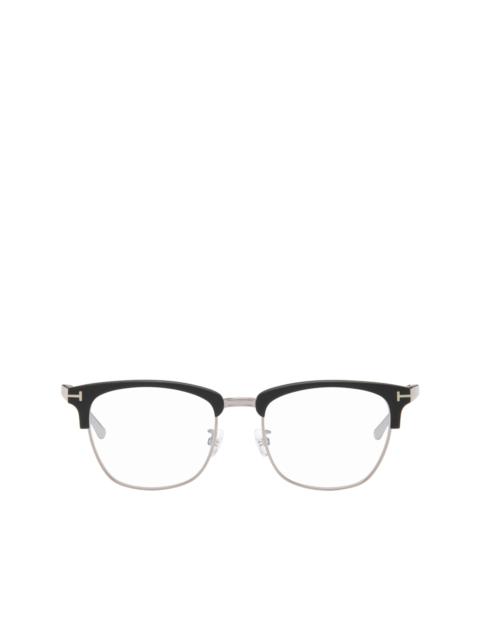 TOM FORD Black & Silver Blue Block Browline Blue Light Optical Glasses
