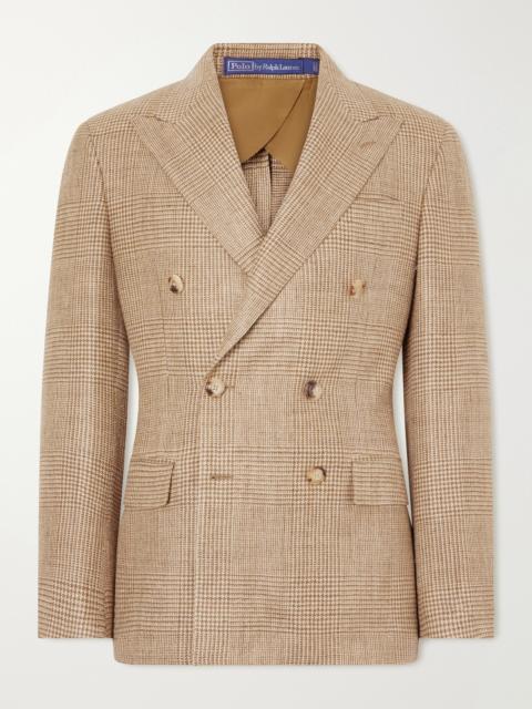 Polo Ralph Lauren Double-Breasted Houndstooth Silk, Linen and Wool-Blend Suit Jacket