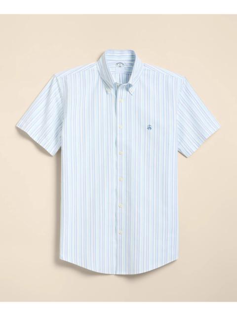 Brooks Brothers Stretch Non-Iron Cotton-Oxford Polo Button-Down, Short-Sleeve Check Striped Sport Shirt