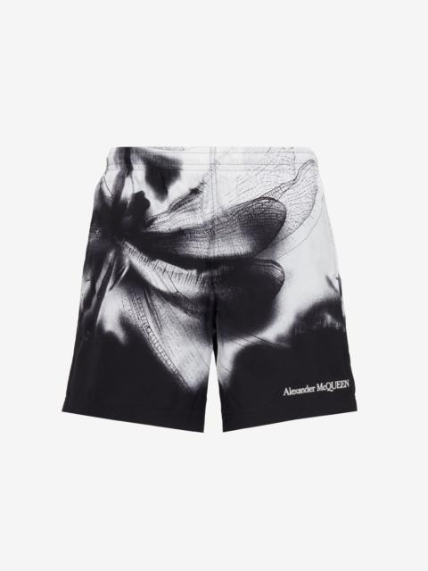 Alexander McQueen Men's Dragonfly Shadow Swim Shorts in Black/white