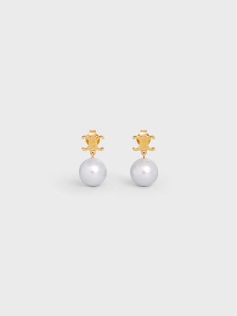 CELINE Triomphe Pearl Earrings in Brass with Gold Finish and Glass Pearls