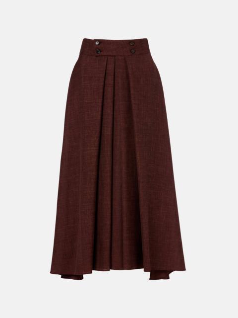 Loro Piana Petra pleated wool, silk, and linen midi skirt