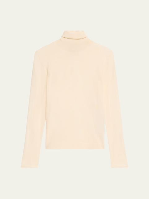 Turtleneck Long-Sleeve Fine Cashmere-Silk Top