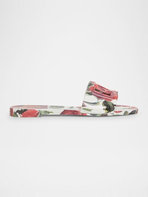 Dolce & Gabbana Bianca Floral Rubber DG Flat Sandals