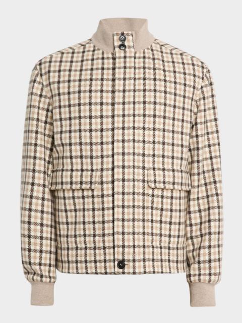 ZEGNA Men's Cashmere Check Hidden-Zip Chore Jacket