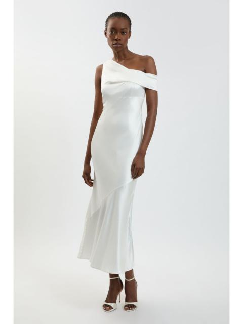 KAREN MILLEN Viscose Satin Asymmetric Shoulder Maxi Dress