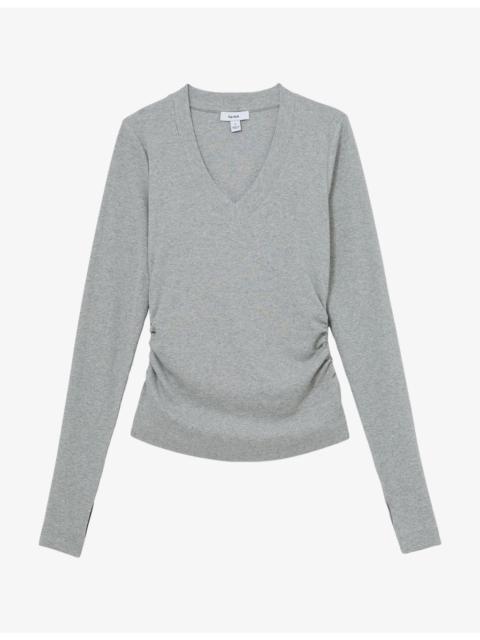 REISS Sandrine Ribbed Stretch-Cotton Top