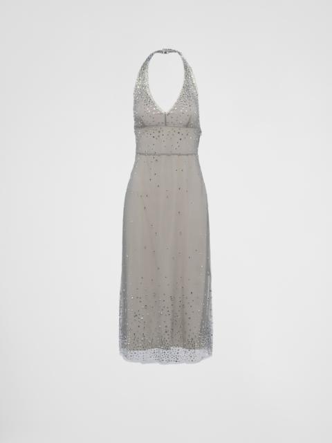 Embroidered tulle halter dress