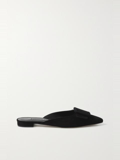 Manolo Blahnik Maysale buckled suede point-toe flats