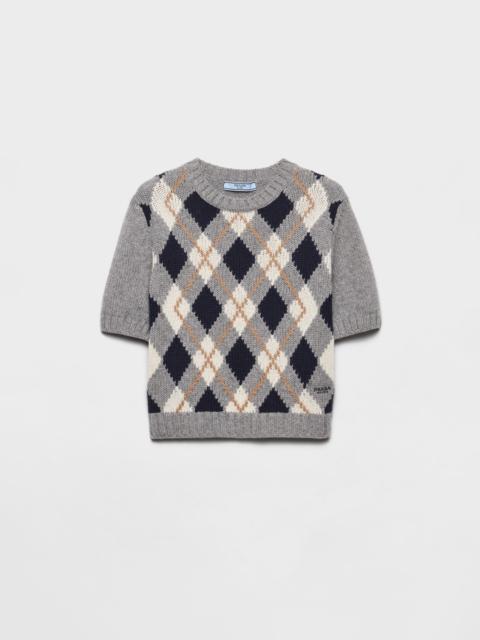 Prada Short-sleeved argyle knit cashmere sweater