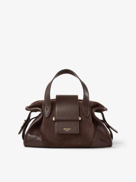 JIMMY CHOO Bar Holdall Small Chocolate Suede and Biker Leather Holdall Bag
