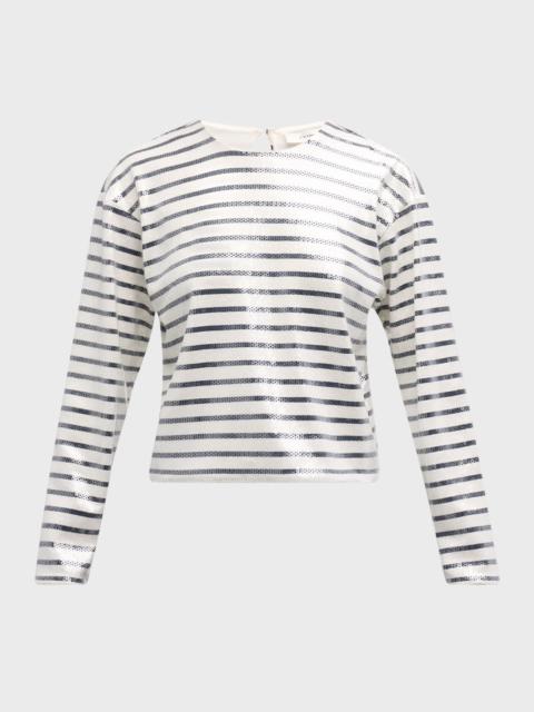 FRAME Stripe Long-Sleeve Sequined Top