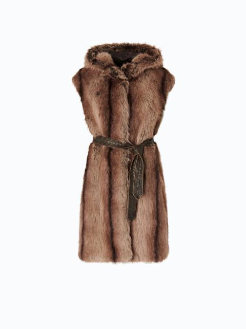 PINKO LONG FAUX FUR VEST WITH BELT