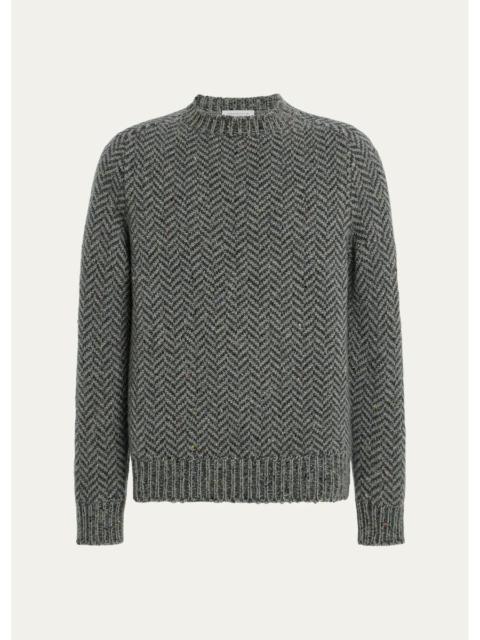 GABRIELA HEARST Men's Sermo Speckled Herringbone Cashmere Crewneck Sweater