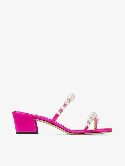 Amara 45
Fuchsia Satin Mules with Pearl Embellishment