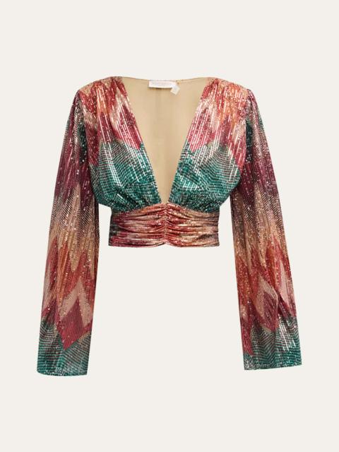 RAMY BROOK Erin Sequin-Embellished Chevron Blouse