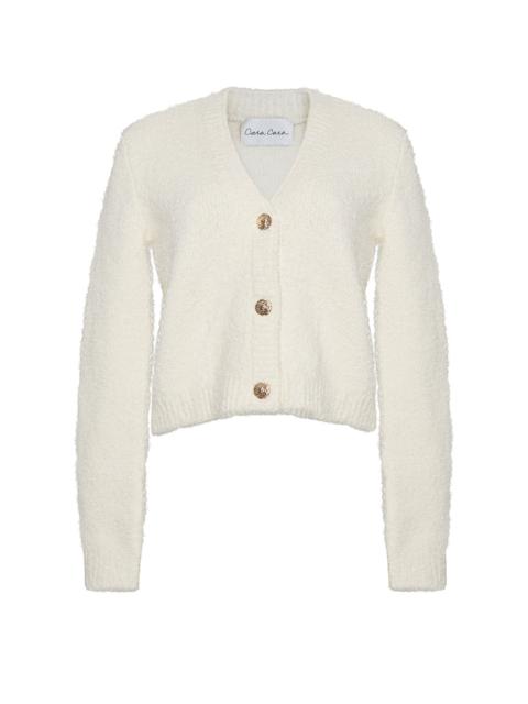 Cara Cara Nola Boucle Cardigan
V-Neck Long Sleeve Cardigan with Gold Buttons and a Relaxed Fit in Textured Yar