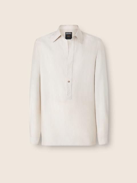 ZEGNA WHITE AND BEIGE STRIPED SILK SHIRT