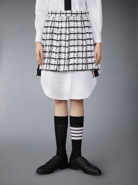 Windowpane Check Chiffon Tweed Fray Mini Pleated Skirt